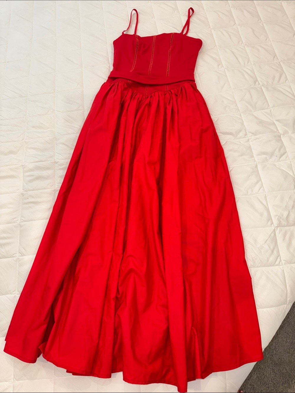 Red Midi Fit-and-Flare Dress with Spaghetti Straps - Picture 2 of 5